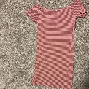 Heart & Hips Pink Striped Off-Shoulder Mini Dress